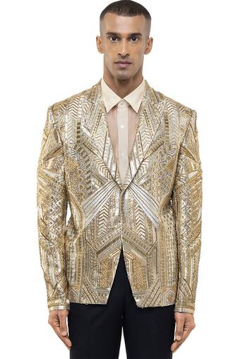Gold embroidered silk tuxedo set