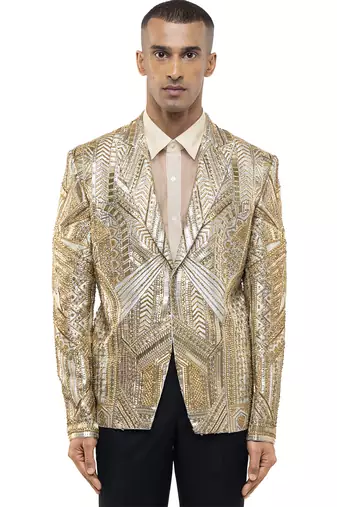 Gold embroidered silk tuxedo set