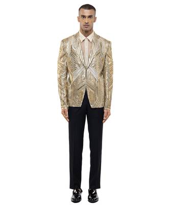 Gold embroidered silk tuxedo set 2