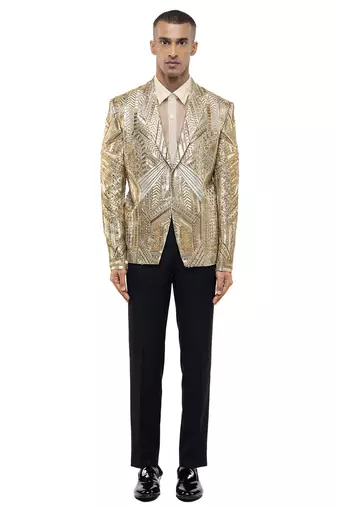 Gold embroidered silk tuxedo set