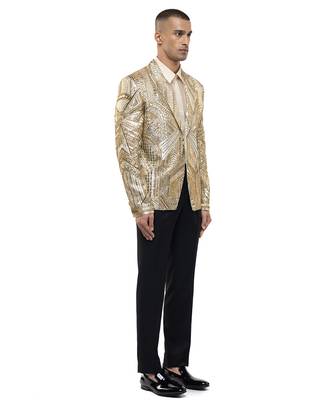 Gold embroidered silk tuxedo set 3