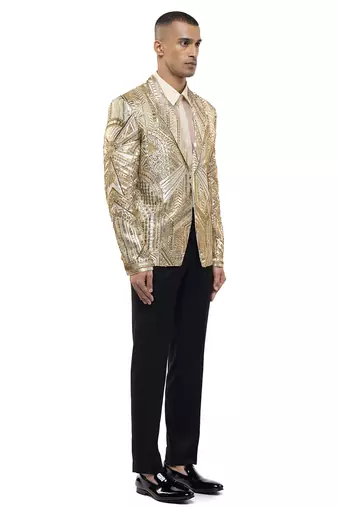 Gold embroidered silk tuxedo set