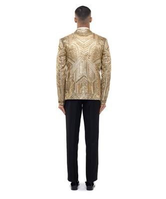 Gold embroidered silk tuxedo set 4