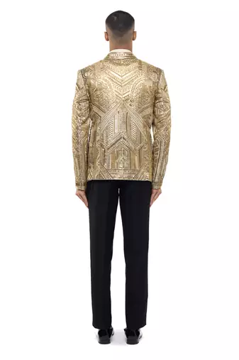 Gold embroidered silk tuxedo set