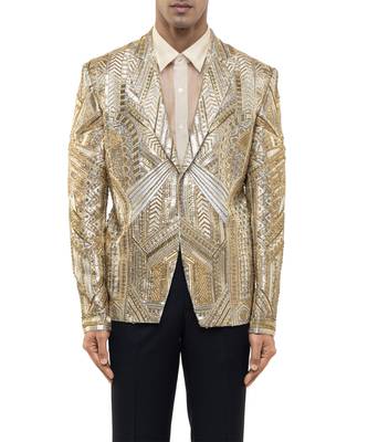 Gold embroidered silk tuxedo set 5