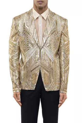Gold embroidered silk tuxedo set