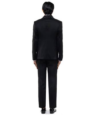 Black embroidered woolen blends tuxedo set 4