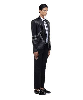 Black embroidered woolen blends tuxedo set 3