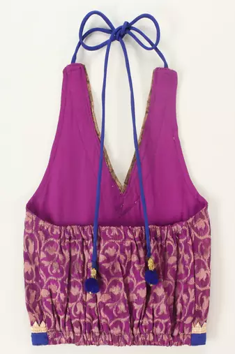 woven brocade sleeveless embellished top with printed lehenga-purple & pink