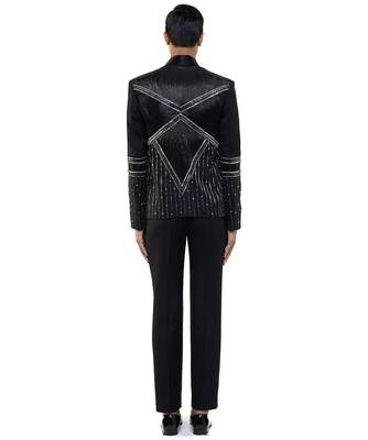 Black embroidered woolen blends tuxedo set 4