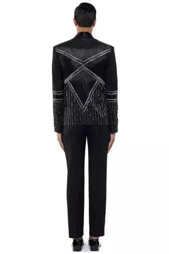Black embroidered woolen blends tuxedo set