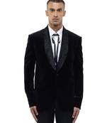 Black embroidered velvet tuxedo set