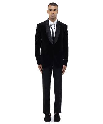 Black embroidered velvet tuxedo set 2