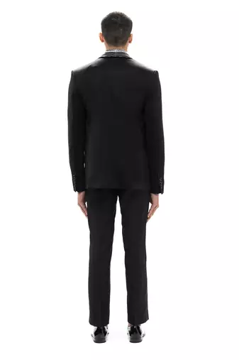 Black embroidered velvet tuxedo set
