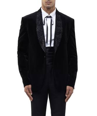 Black embroidered velvet tuxedo set 5