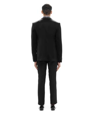 Black embroidered woolen blends tuxedo set 4