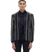 Black embroidered woolen blends tuxedo set