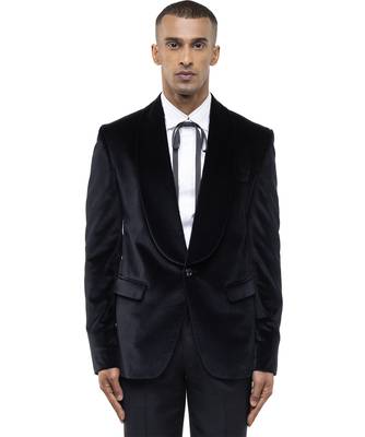 Black embroidered cotton tuxedo set 1