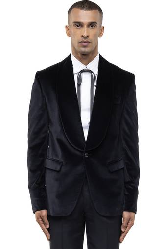 Black embroidered cotton tuxedo set