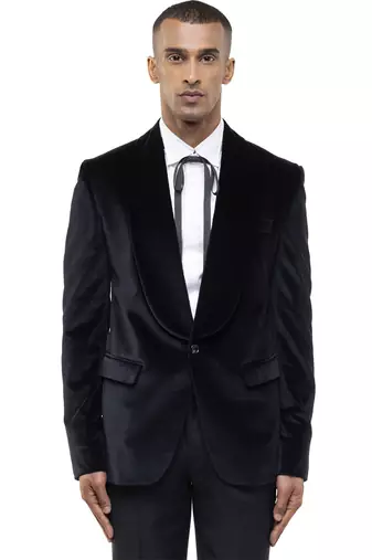 Black embroidered cotton tuxedo set