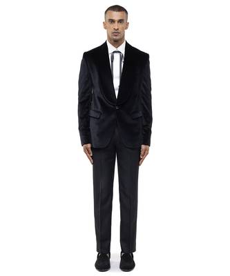 Black embroidered cotton tuxedo set 2