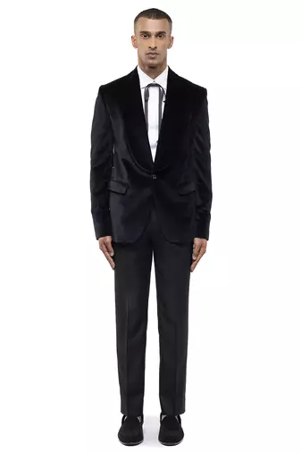 Black embroidered cotton tuxedo set