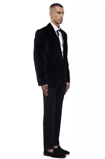Black embroidered cotton tuxedo set