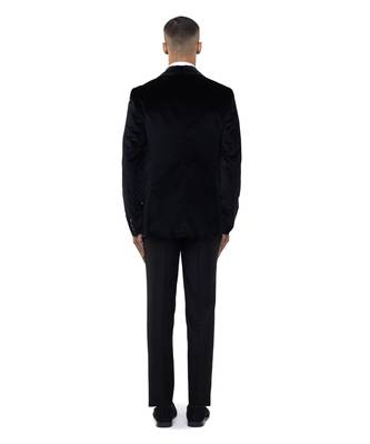 Black embroidered cotton tuxedo set 4