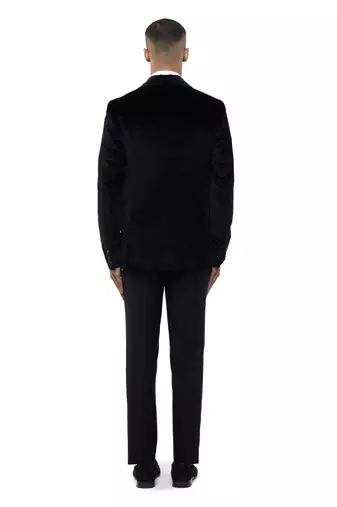 Black embroidered cotton tuxedo set