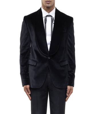 Black embroidered cotton tuxedo set 5