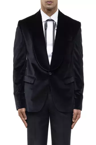Black embroidered cotton tuxedo set