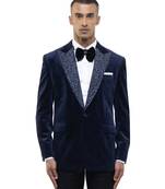 Blue embroidered velvet tuxedo set