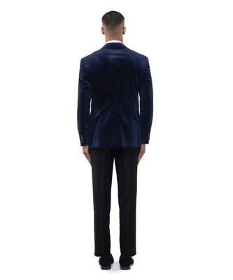 Blue embroidered velvet tuxedo set 4