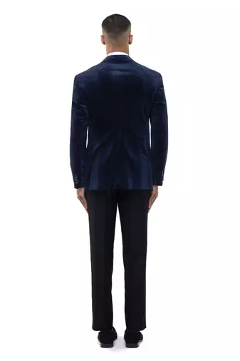 Blue embroidered velvet tuxedo set