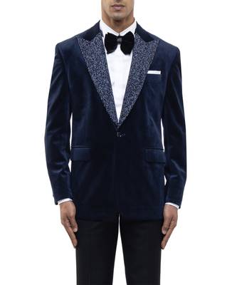 Blue embroidered velvet tuxedo set 5