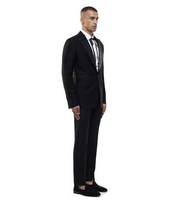 Black embroidered cotton tuxedo set 3