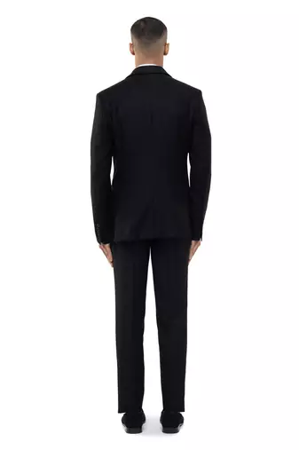 Black embroidered cotton tuxedo set