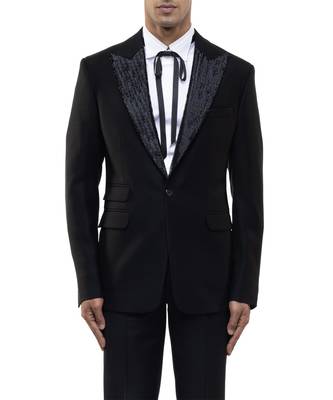 Black embroidered cotton tuxedo set 5