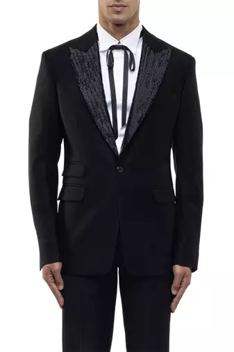 Black embroidered cotton tuxedo set