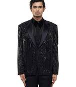 Black embroidered silk tuxedo set