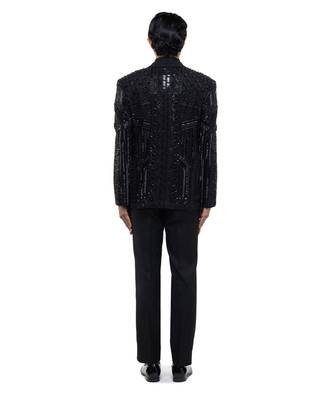 Black embroidered silk tuxedo set 5