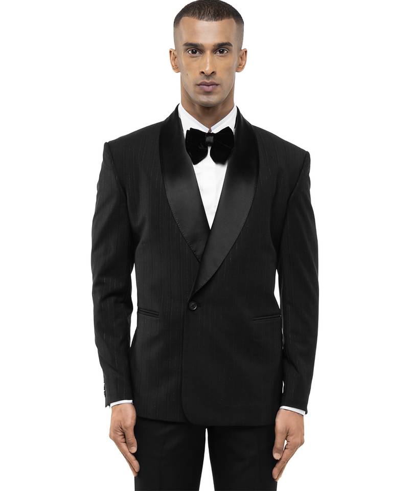 Black woolen blends tuxedo set