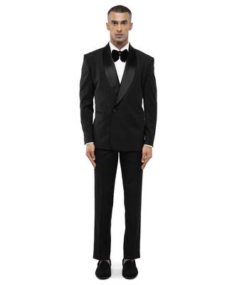 Black woolen blends tuxedo set 2