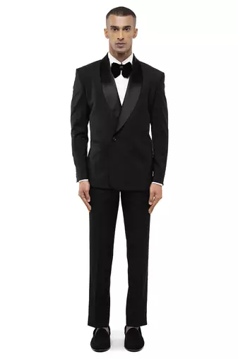 Black woolen blends tuxedo set