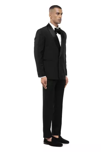 Black woolen blends tuxedo set