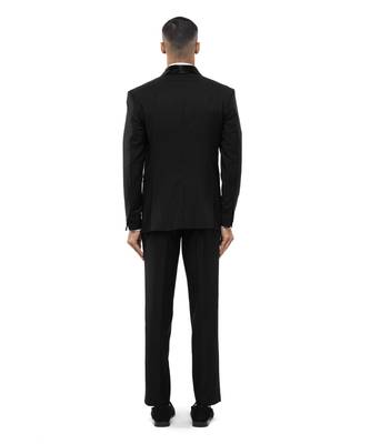 Black woolen blends tuxedo set 4