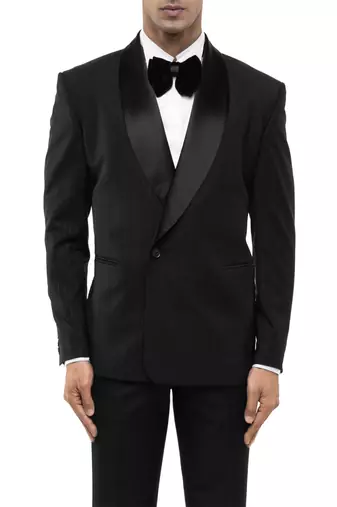 Black woolen blends tuxedo set