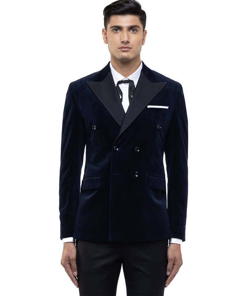 Blue velvet tuxedo set