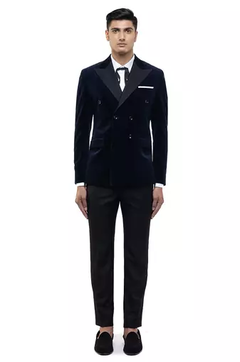 Blue velvet tuxedo set