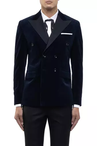 Blue velvet tuxedo set